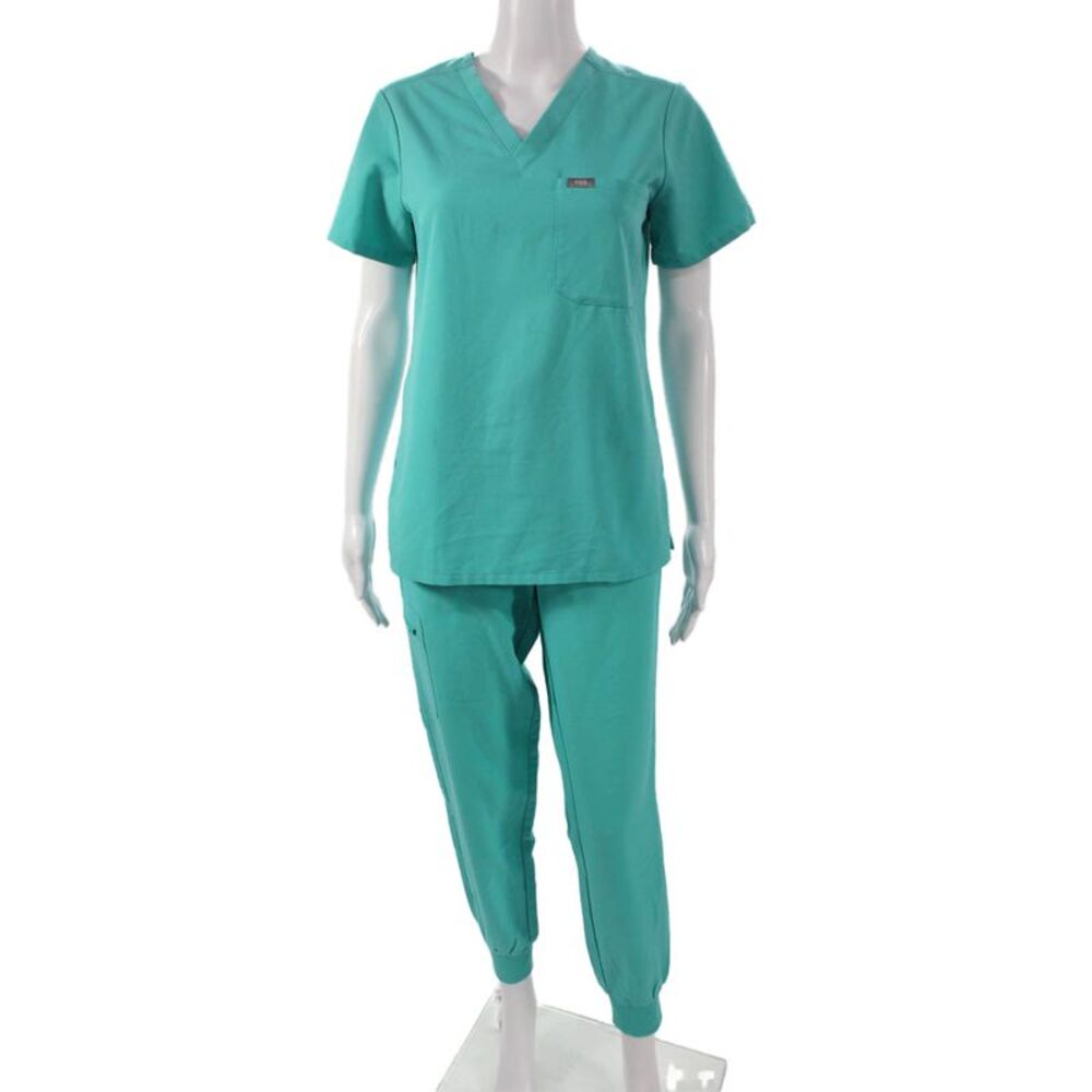 Figs Womens Tops Two Piece Scrub Set Green V-Neck Short Sleeve Size XS